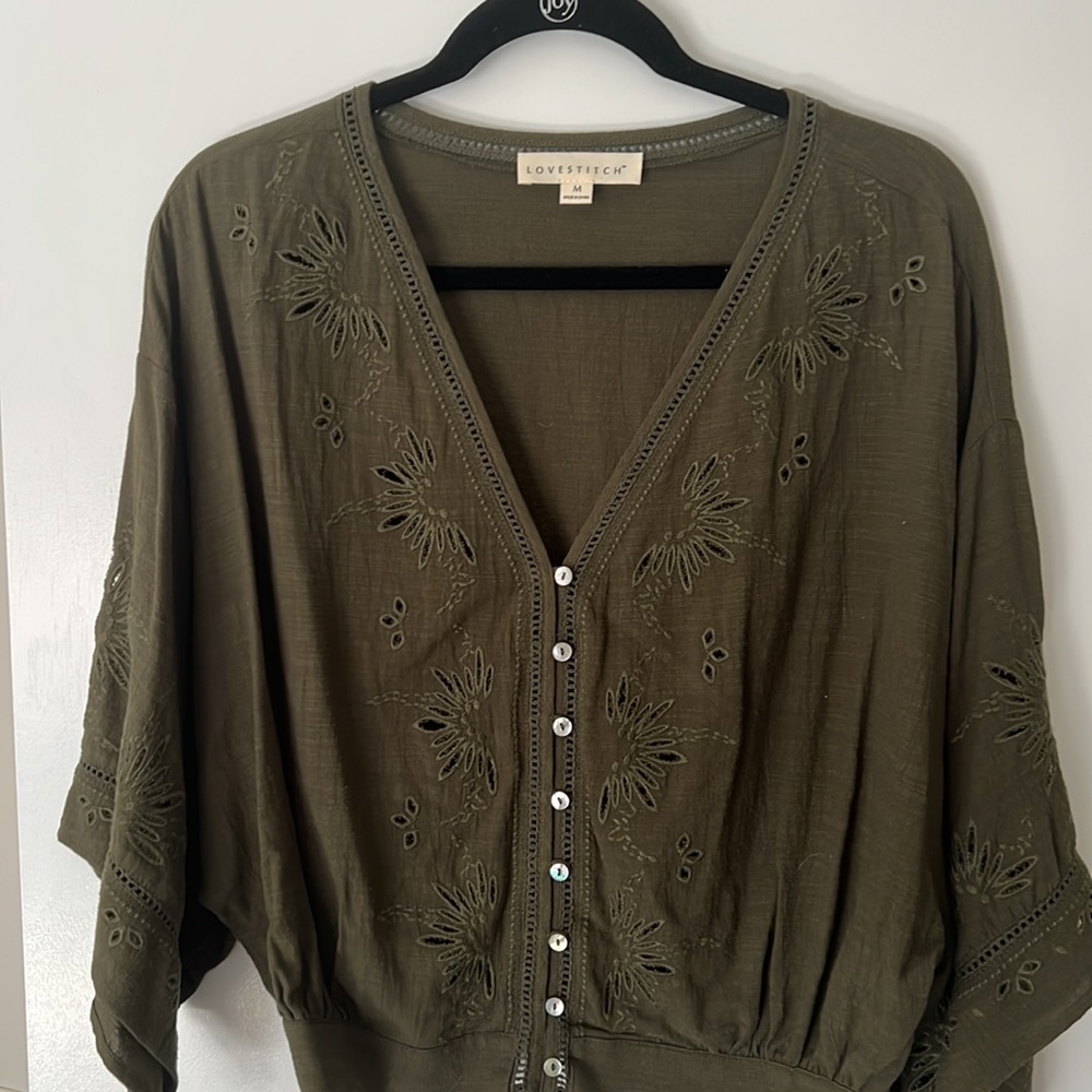Army green boho top
